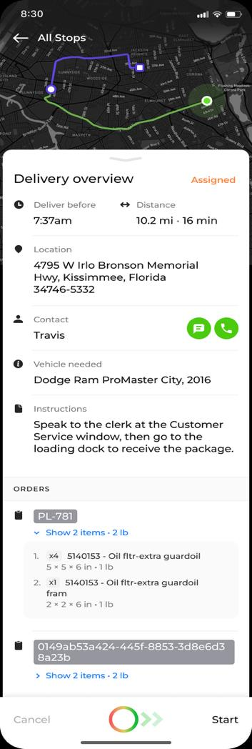 Start the route in the ORD App