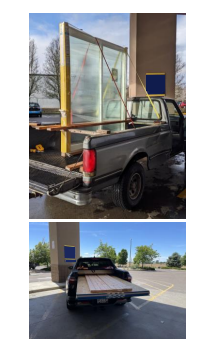 Truck bed prepared with support boards and padding