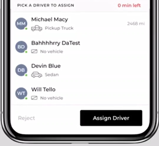 Pick a Driver to Assign list