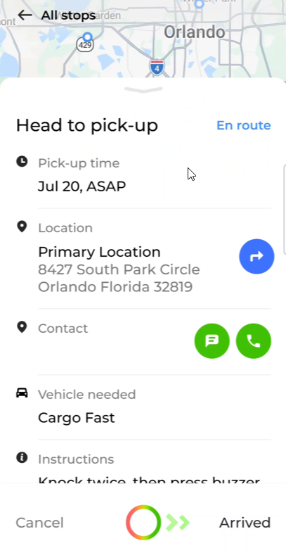 Pick-up location information