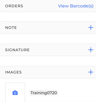 Orders, Notes, Signature, and Images sections
