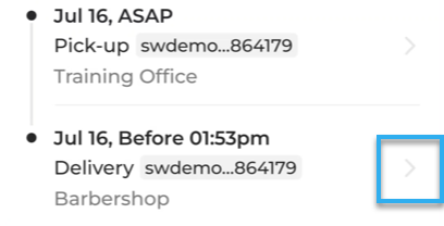 Arrow to open a stop's Delivery Overview screen